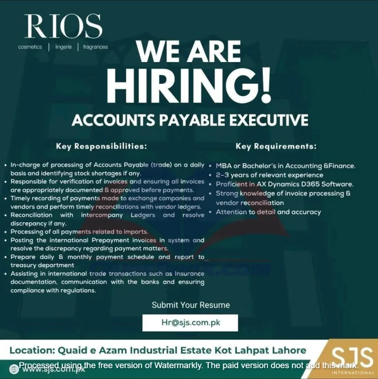 Accounts Payable Executive Jobs in Lahore 2025 2 Accounts Payable Executive Jobs in Lahore 2025
