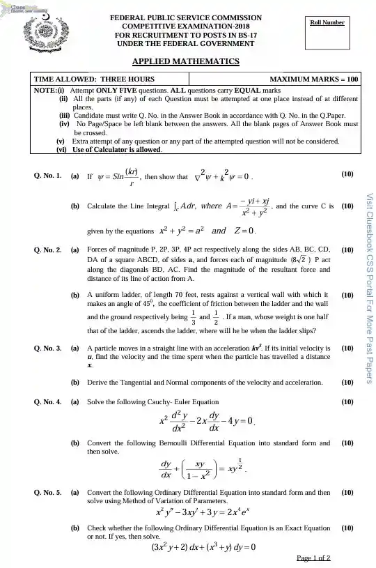 Applied Mathematics CSS Paper 2018