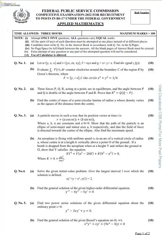 Applied Mathematics CSS Papers 2022