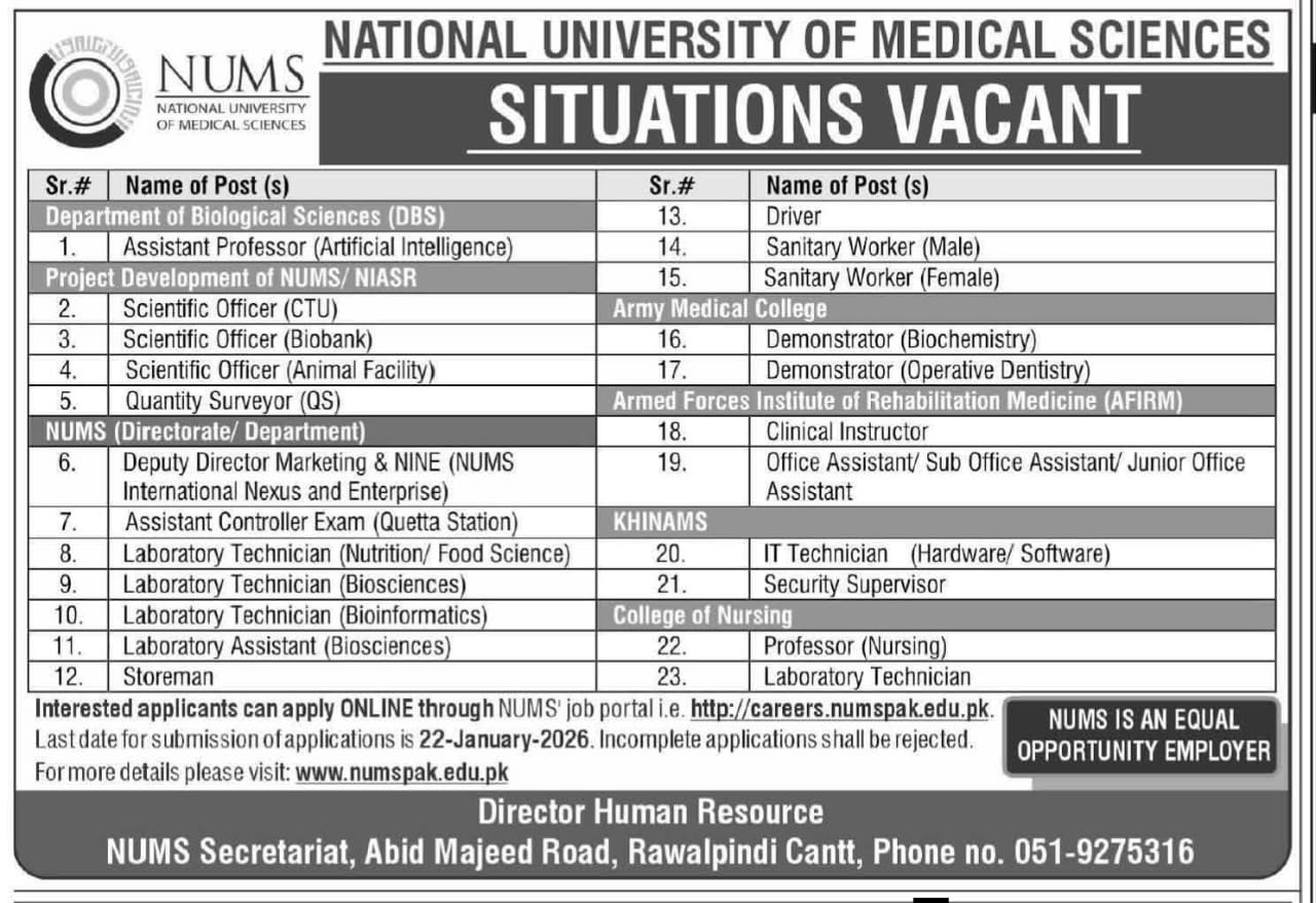 Apply Online NUMS Career Opportunities 2026 1 Apply Online NUMS Career Opportunities 2026
