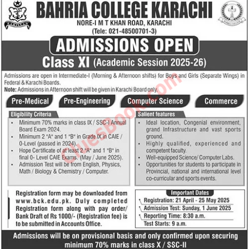 Bahria College Karachi Class XI Admissions 2025-26 1 Bahria College Karachi Class XI Admissions 2025-26
