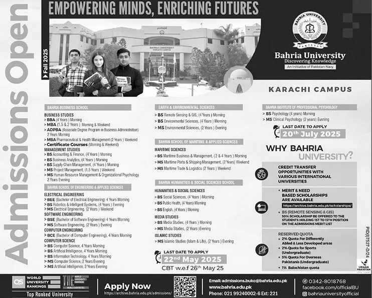 Bahria University Karachi Admissions – Fall 2025 1 Bahria University Karachi Admissions, Fall 2025