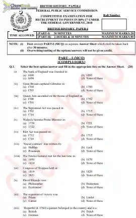 British History Past Papers CSS 2010 PDF 1 British History Past Papers CSS 2010