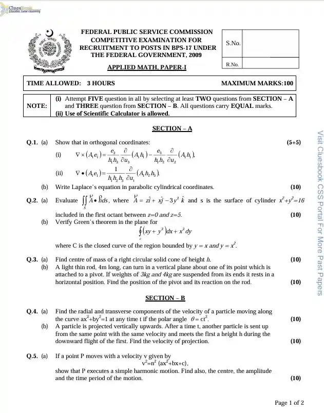 CSS Applied Mathematics I 2009 PDF