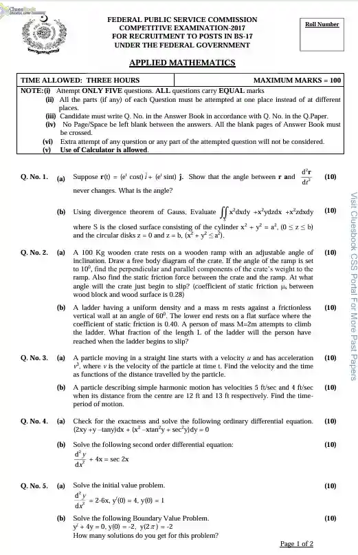 CSS Applied Mathematics Paper 2017
