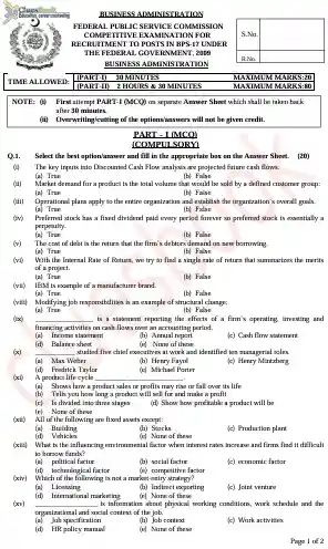 CSS Business Administration 2009 Past Papers