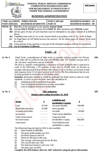 CSS Business Administration 2018 Paper PDF