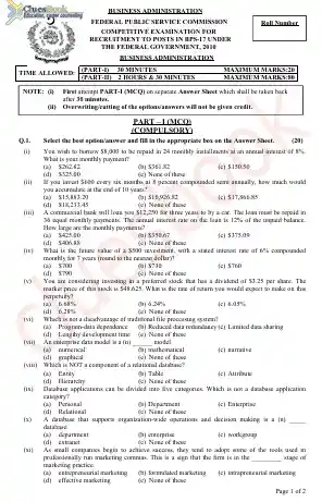 CSS Business Administration Paper 2010