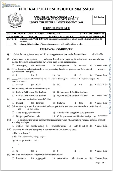 CSS Computer Science MCQ Past Papers 2011 5 CSS Computer Science MCQ Past Papers 2011