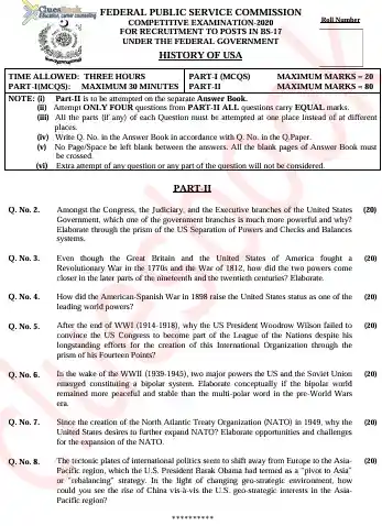 CSS History of USA Past Paper 2020 PDF