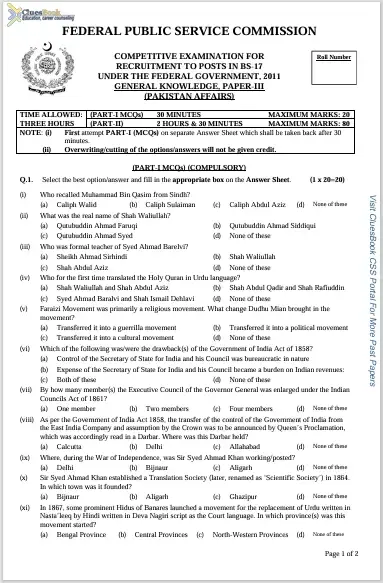 CSS Pakistan Affairs Past Papers 2011 3 CSS Pakistan Affairs Past Papers 2011