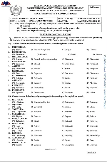 CSS Past Paper Of English Precis And Composition 2024