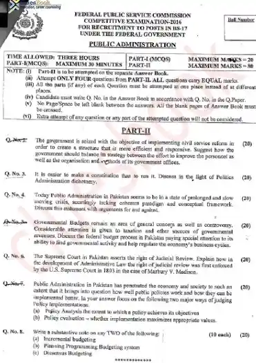 CSS Past Paper Public Administration 2016 PDF