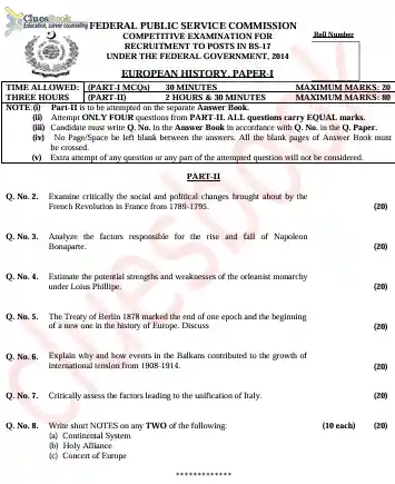 CSS Past Papers European History 2014 PDF 14 CSS Past Papers European History 2014