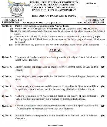 CSS Past Papers History of Pakistan and India 2016 PDF 4 CSS Past Papers History of Pakistan and India 2016
