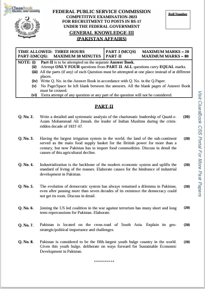 CSS Past Papers Pakistan Affairs MCQs 2023 2 CSS Past Papers Pakistan Affairs MCQs 2023