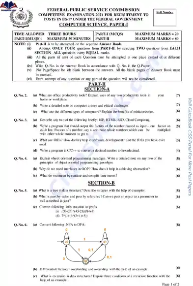 CSS Past Papers of Computer Science 2021 1 CSS Past Papers of Computer Science 2021