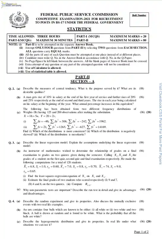 CSS Past Papers of Statistics 2021 8 CSS Past Papers of Statistics 2021