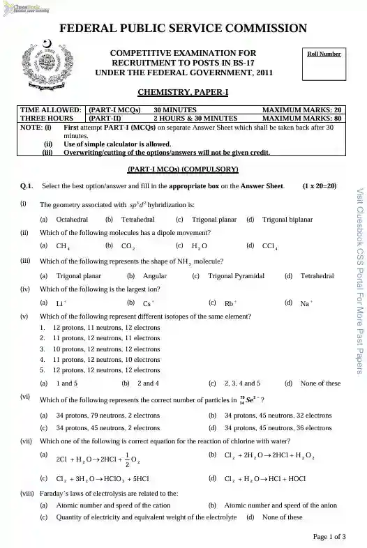 Chemistry Past Papers CSS 2011