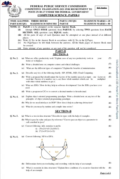 Computer Science CSS Papers 2021 1 Computer Science CSS Papers 2021