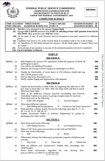 Computer Science CSS Past Paper 2015 1 Computer Science CSS Past Paper 2015