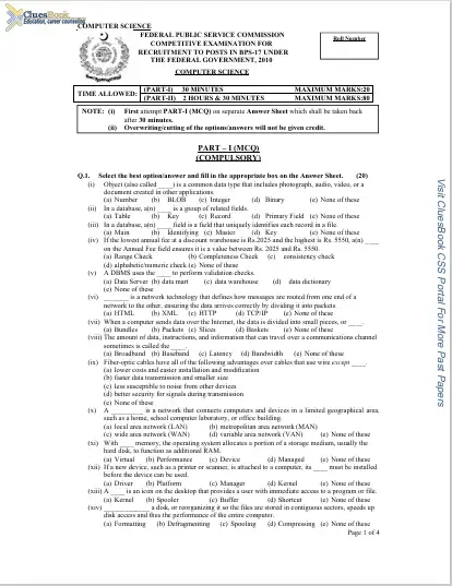 Computer Science Past Paper CSS 2010 1 Computer Science Past Paper CSS 2010