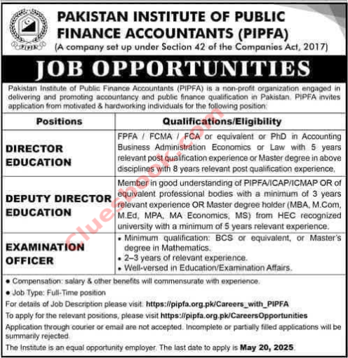 Director, Deputy Director Jobs at PIPFA 2025 2 Director, Deputy Director Jobs at PIPFA 2025