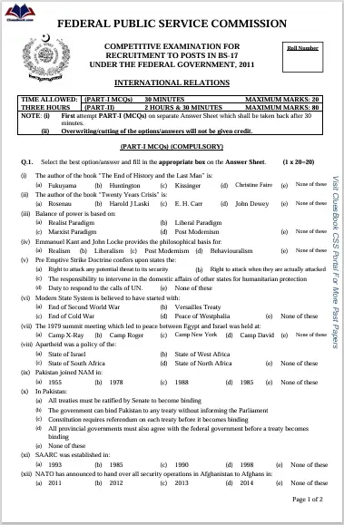 CSS IR Past Papers 2011 7 Download PDF CSS IR Past Papers 2011