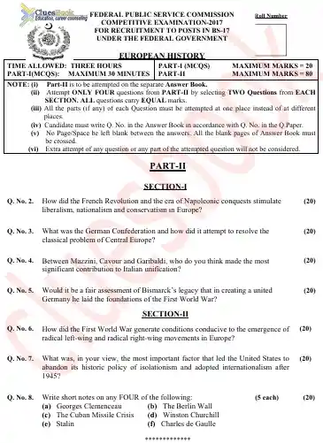 European History CSS Past Paper 2017