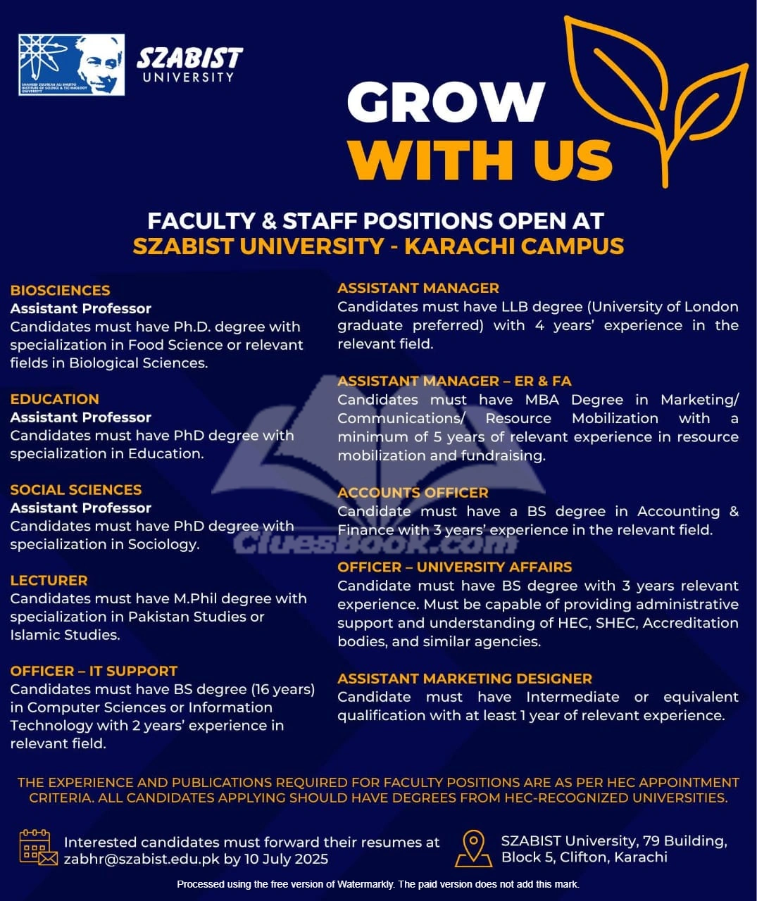 Exciting Faculty & Staff Jobs at SZABIST Karachi 2025 1 Exciting Faculty & Staff Jobs at SZABIST Karachi