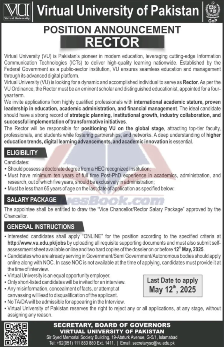 Exciting Jobs at Virtual University of Pakistan 2025 (VU Careers)