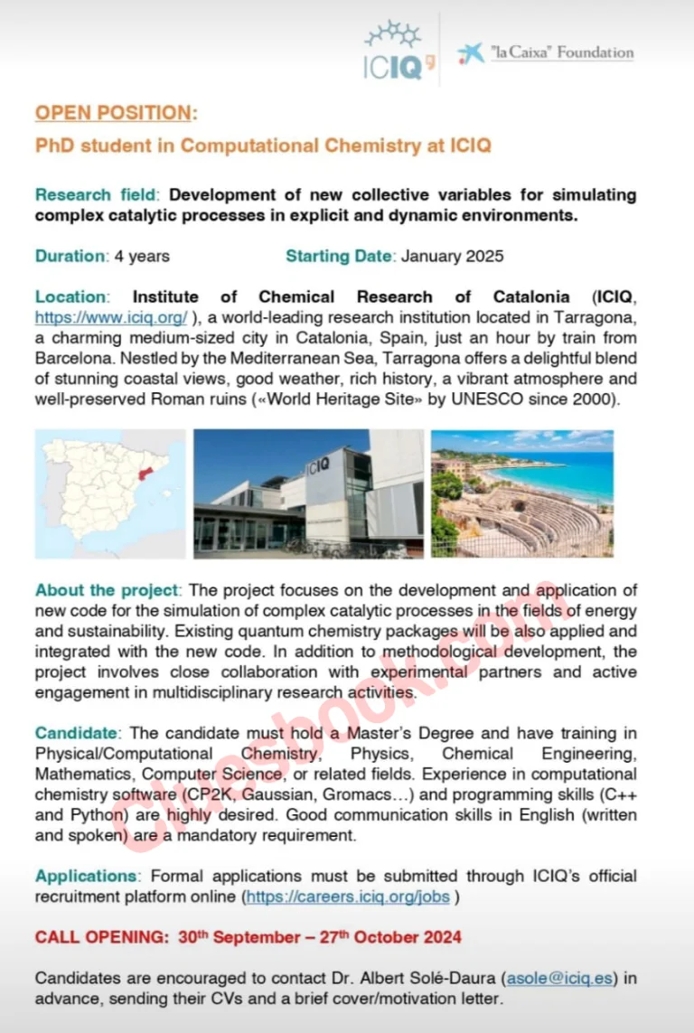 Exciting PhD Scholarship Opportunity in Computational Chemistry at ICIQ