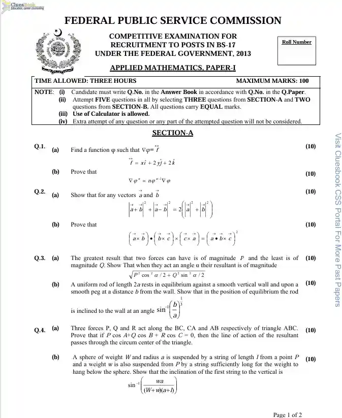 FPSC Applied Mathematics Papers PDF CSS 2013