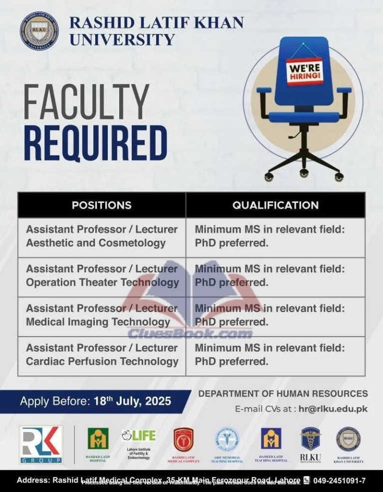 Faculty Jobs at Rashid Latif Khan University 2025 – Apply Now 15 Faculty Jobs at Rashid Latif Khan University 2025