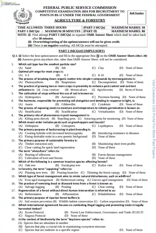 Forestry CSS Past Papers 2024 PDF