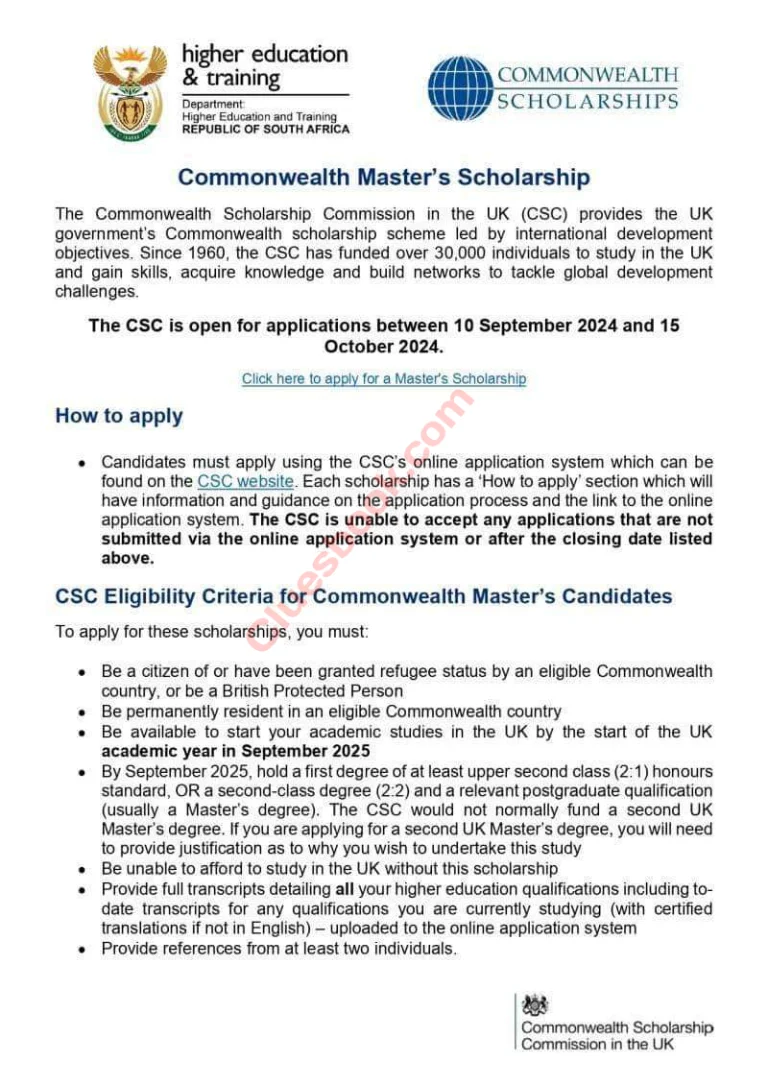 Fully Funded Commonwealth Scholarships For Master Students in UK
