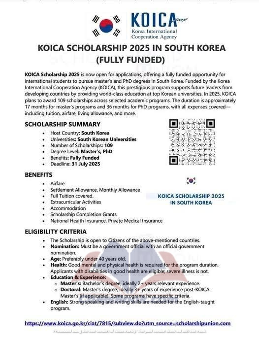 Fully Funded KOICA Scholarship in South Korea 2025