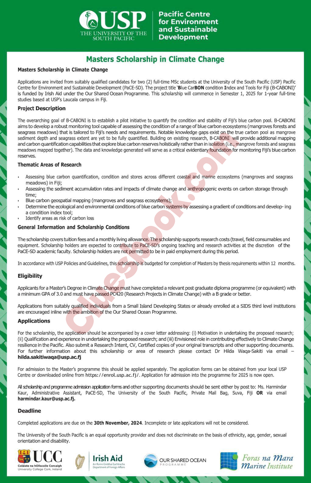 Fully Funded MSc Scholarship at USP Fiji for Climate Change 2025 1 Fully Funded MSc Scholarship at USP Fiji