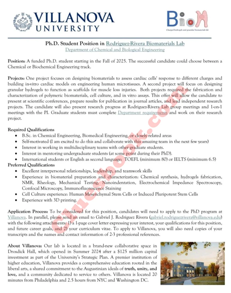 Fully Funded Ph.D Scholarships at Villanova University