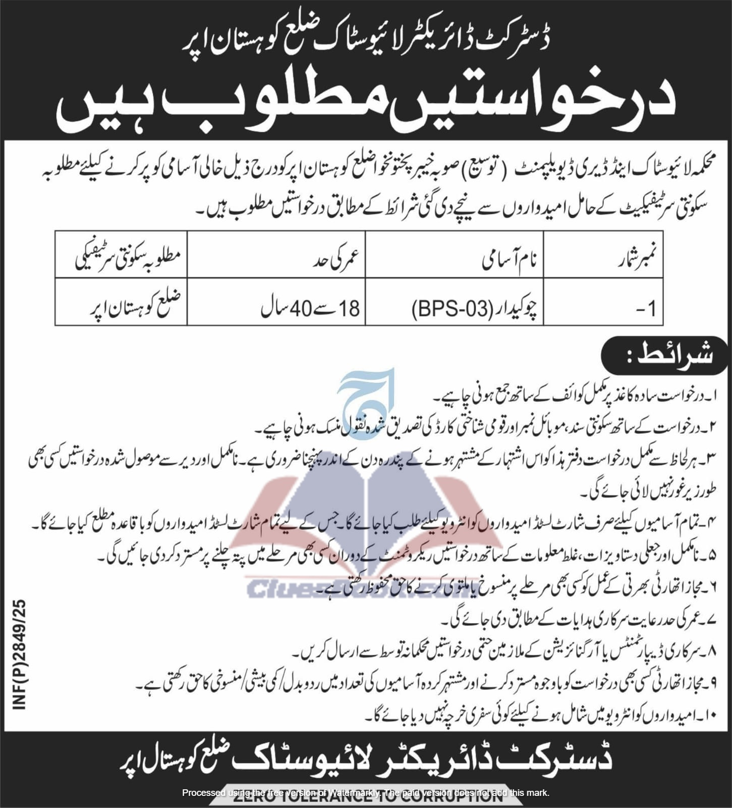 Govt Chowkidar Jobs in Kohistan Upper – Apply Now 1 Govt Chowkidar Jobs in Kohistan Upper