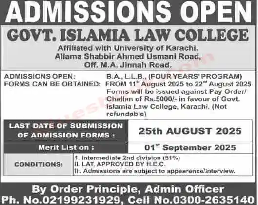 Govt Islamia Law College Admissions in Pakistan 2025 1 Govt Islamia Law College Admissions in Pakistan 2025