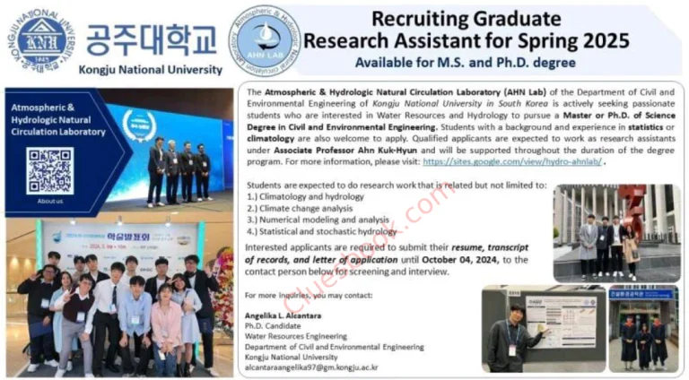 Graduate Research Assistant Jobs at Kongju National University