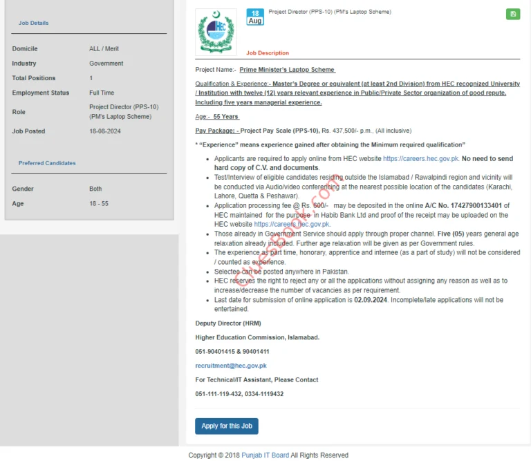 HEC Jobs for Project Director (Jobs at HEC)