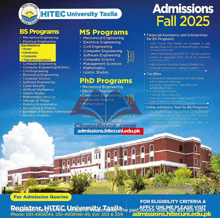 HITEC University Admissions Open Fall 2025 1 HITEC University Admissions Open Fall 2025