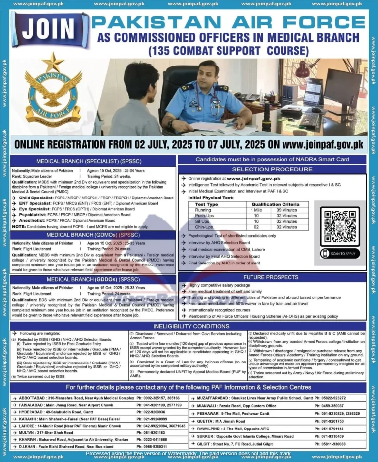Join Pakistan Air Force as Commissioned Officers in Medical Branch 2025 1 Join Pakistan Air Force as Commissioned Officers in Medical Branch 2025