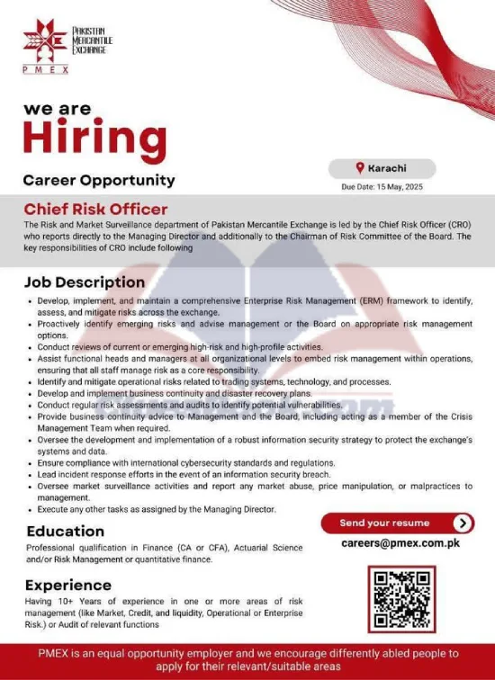 Latest Chief Risk Officer Jobs at PMEX 2025