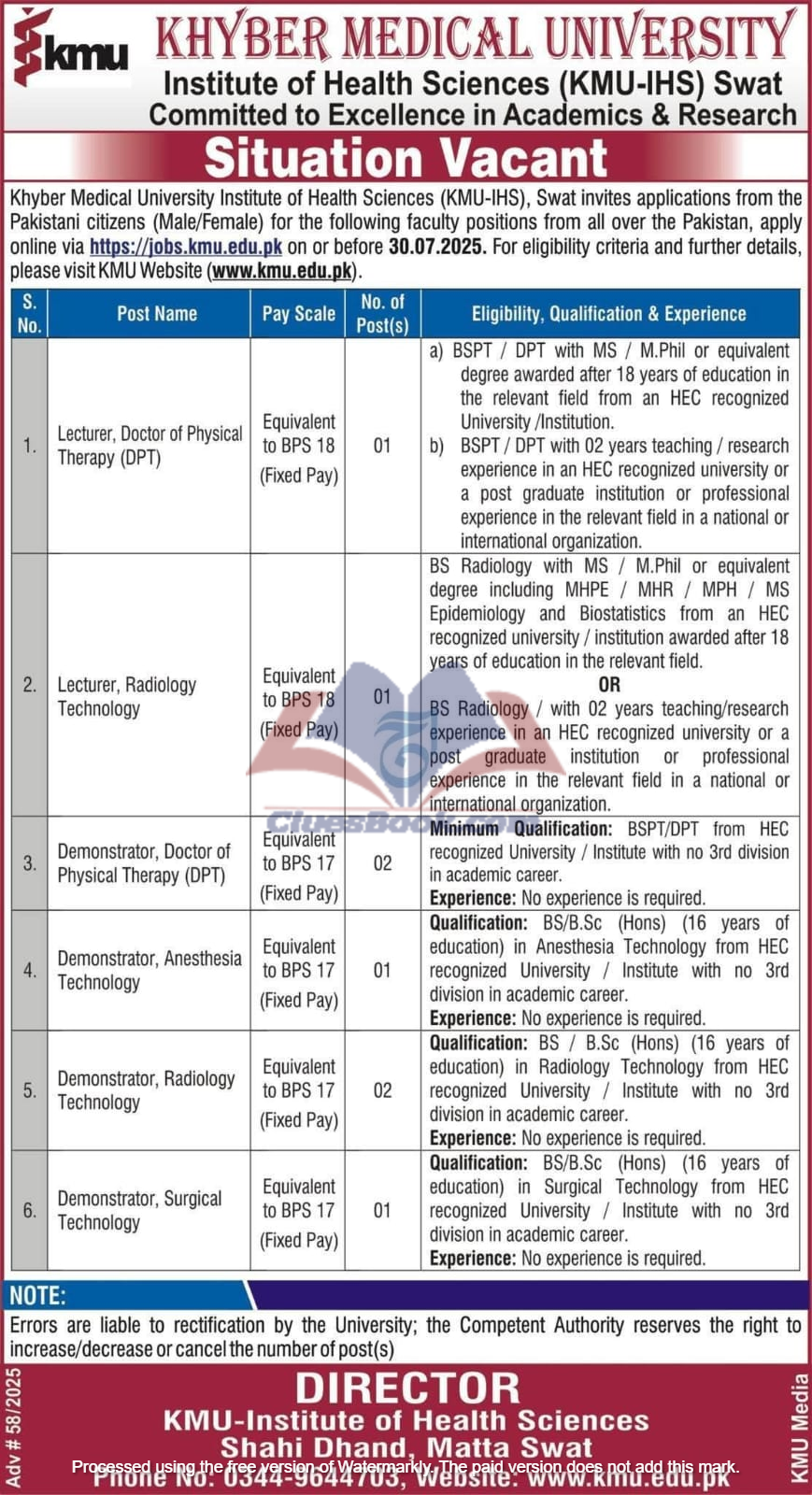 Lecturer & Demonstrator Jobs at KMU Swat 2025 1 Lecturer & Demonstrator Jobs at KMU Swat 2025