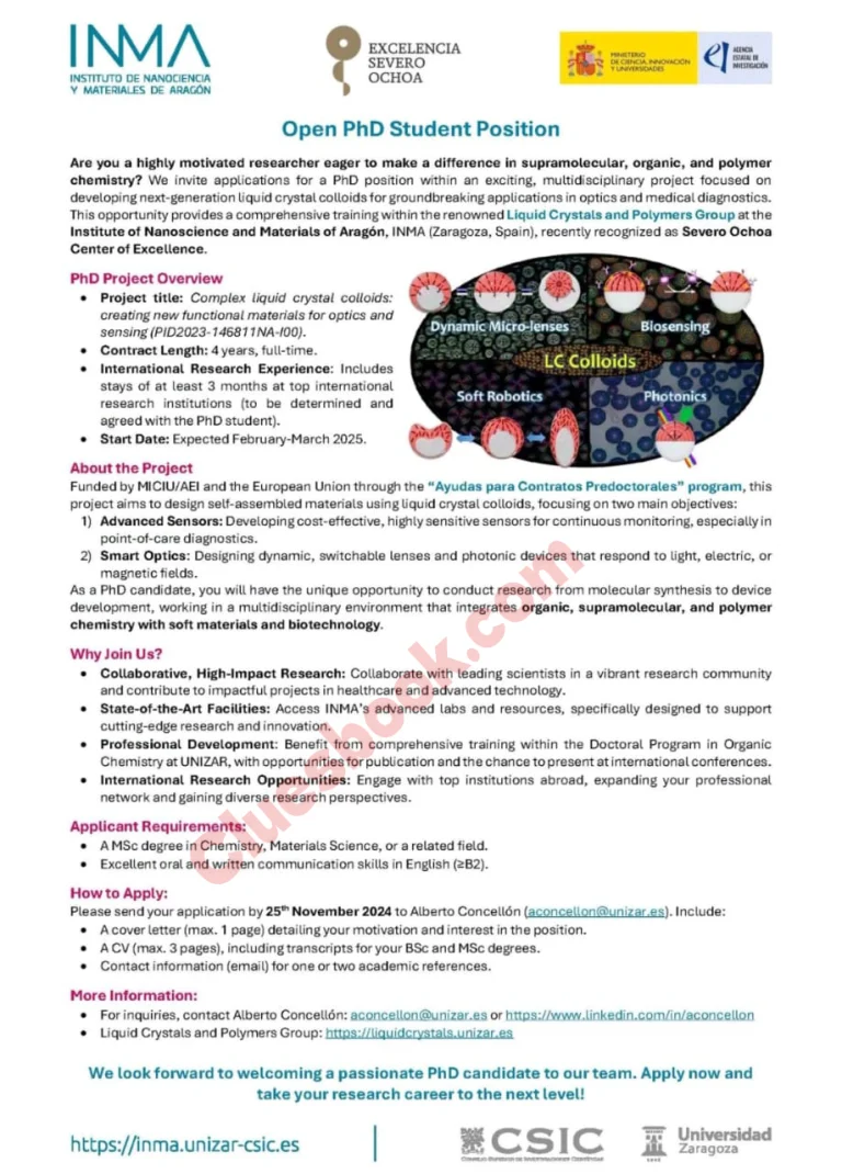 Liquid Crystals & Optics Fully Funded PhD Scholarships in Spain