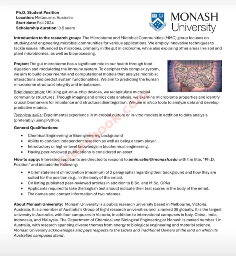 Monash University Scholarships 2 PhD Positions
