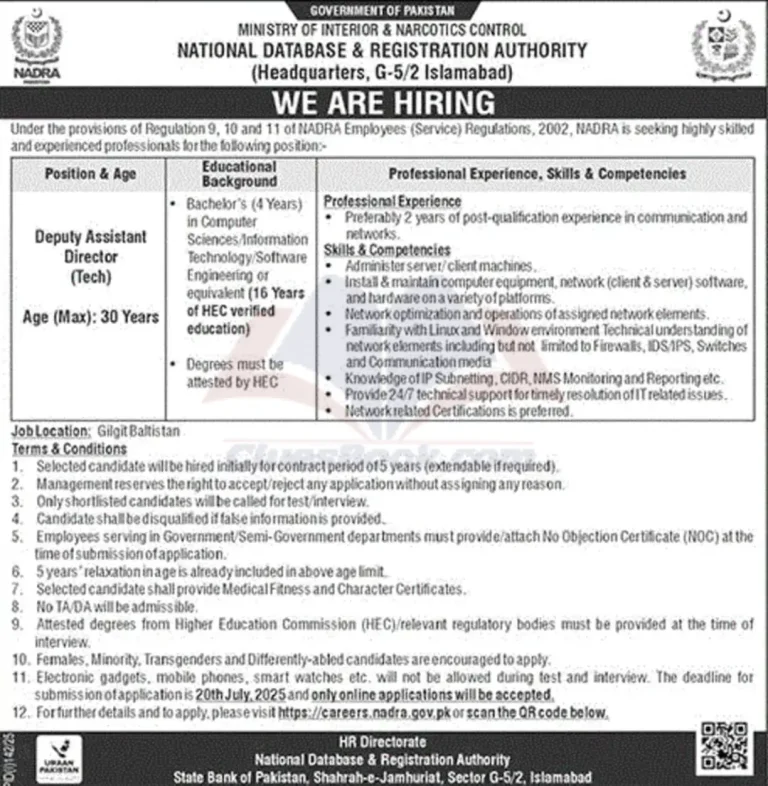 NADRA Jobs For Technical & Financial July 2025